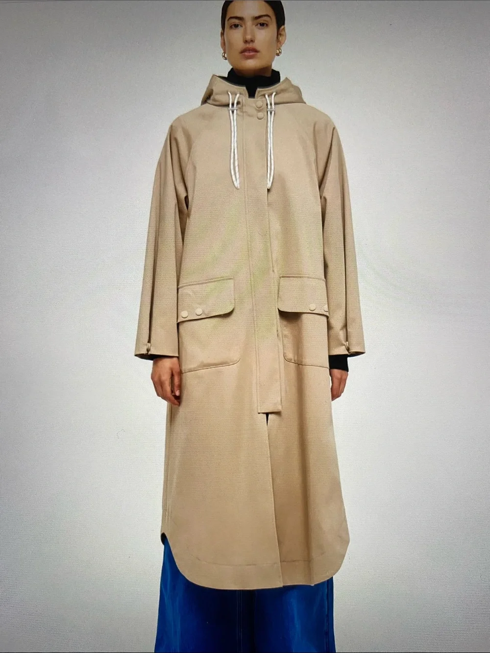 Aligne 98% Organic Cotton Long Hooded Double Zip Trench Coat NWOT
